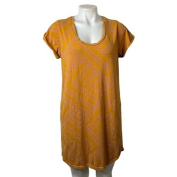 Prana Bon Vivante T-Shirt Dress Pink & Orange Geometric Print With Pockets - Picture 4 of 13